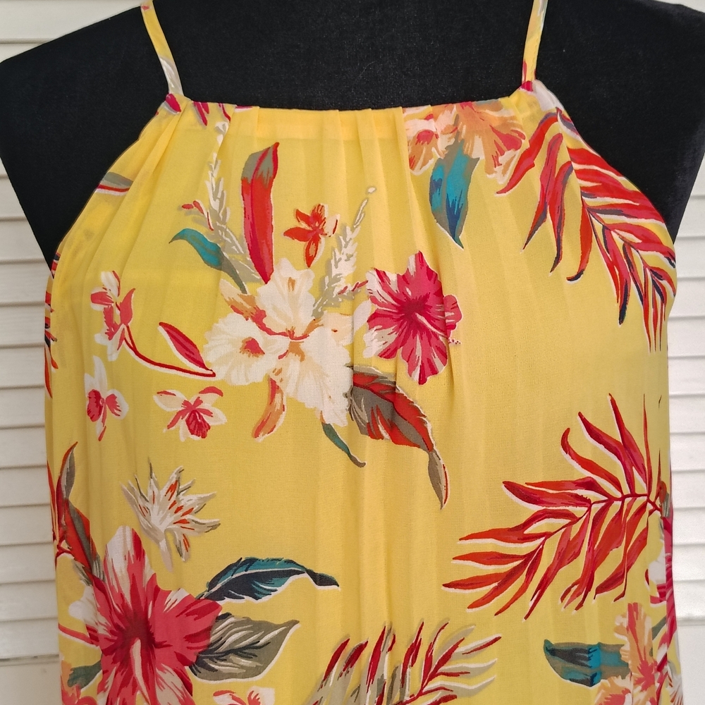 Forever 21 Sunny Yellow Floral Pleated Midi Dress Size S – Like New - Picture 7 of 9